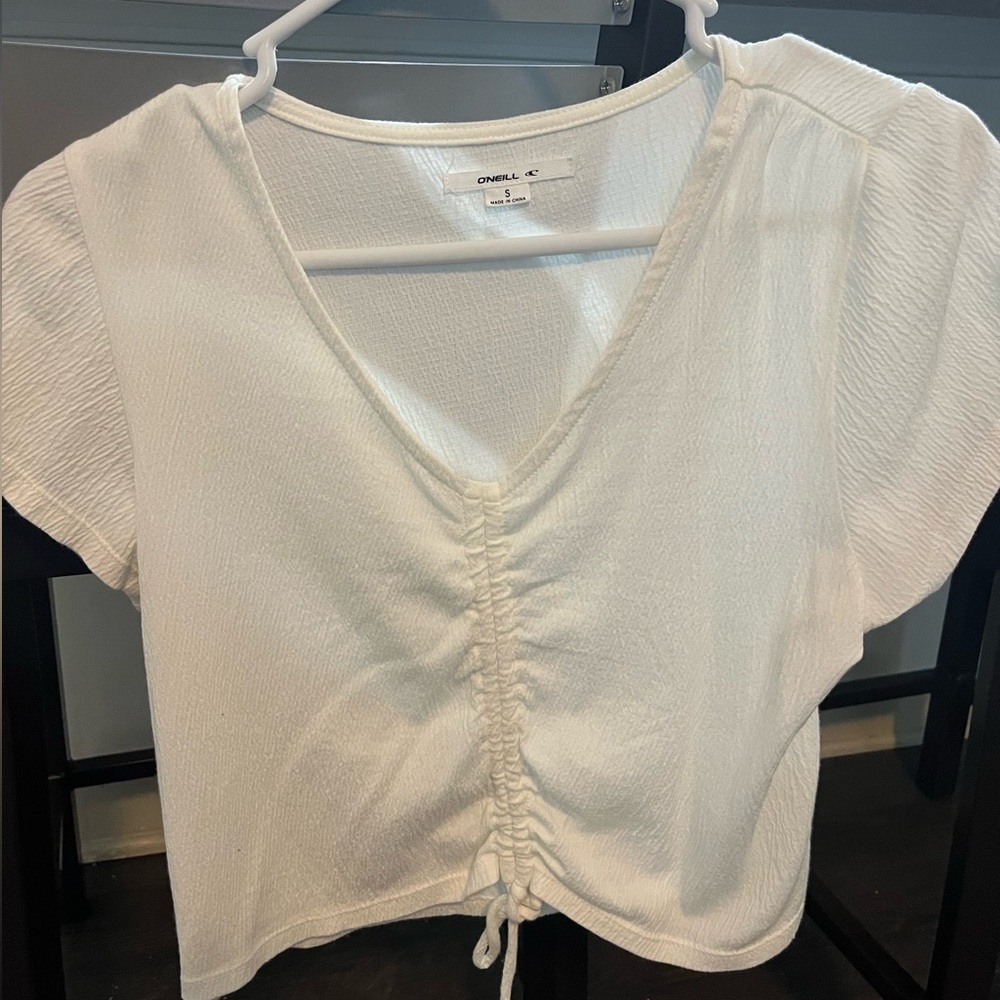 O'Neill White Flutter Sleeve Ruched Top